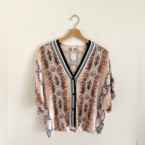 MAJE snake print striped trim short sleeve blouse / size M
